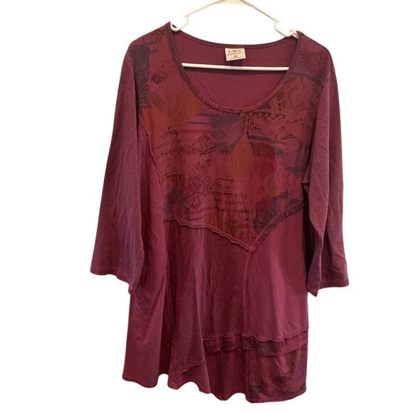 CMC Color Me Cotton Womens Tunic Top Size XL Cola Red Burgundy Lagenlook Boho - Picture 1 of 7